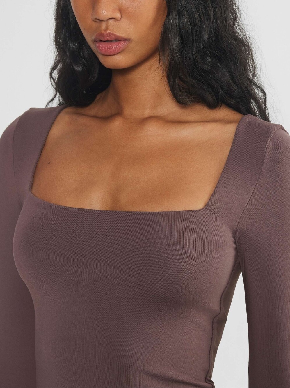 Aritzia Contour Square Neck Long Sleeve Bodysuit Smoked Eggplant
